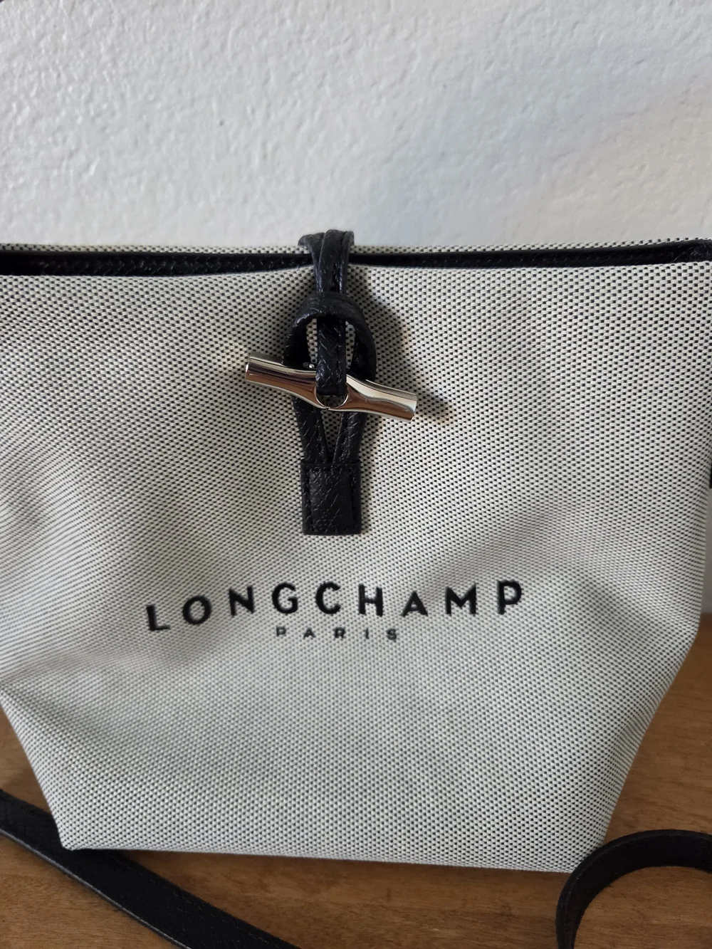 Longchamp White and Black Messenger Crossbody Bag